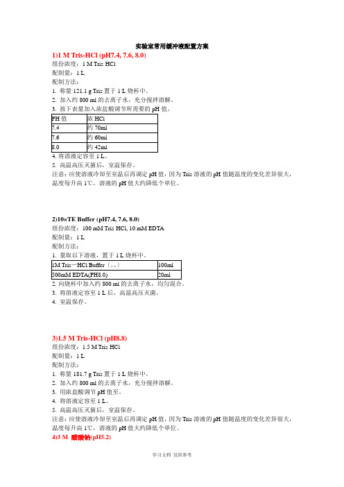 常见缓冲溶液配制