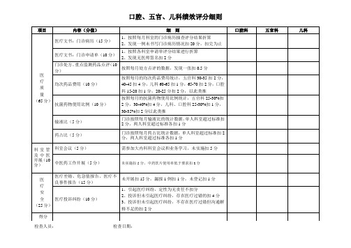 口腔、五官科、儿科 绩效考核表