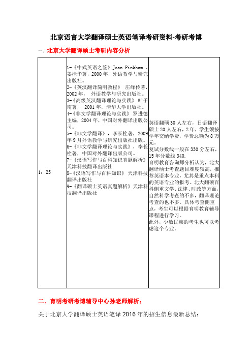 北京大学翻译硕士   参考书、复试分数线、复试大纲、复试真题、复试经验