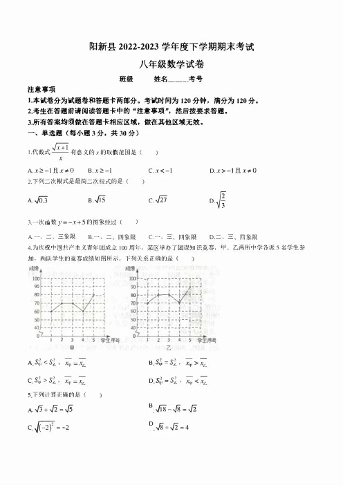 湖北省黄石市阳新县2022-2023学年八年级下学期6月期末数学试题(含答案)