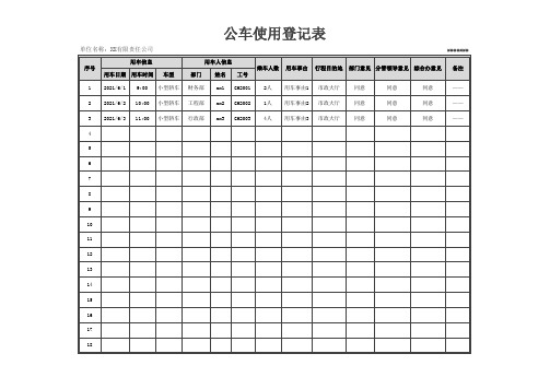 公司公车使用登记表Excel模板