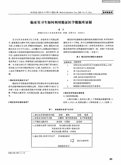 临床实习生如何利用循证医学数据库证据