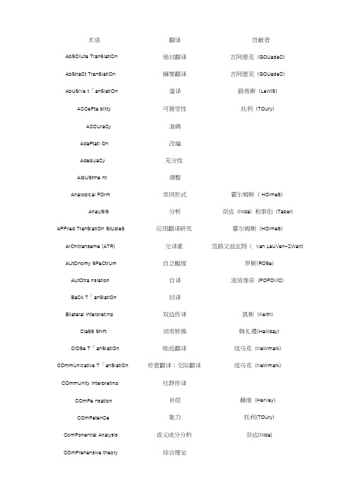 最新翻译专业术语复习过程