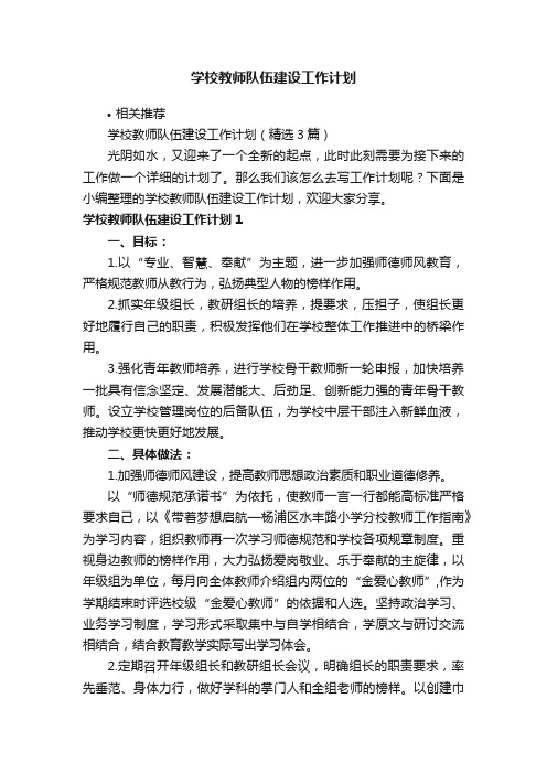 学校教师队伍建设工作计划