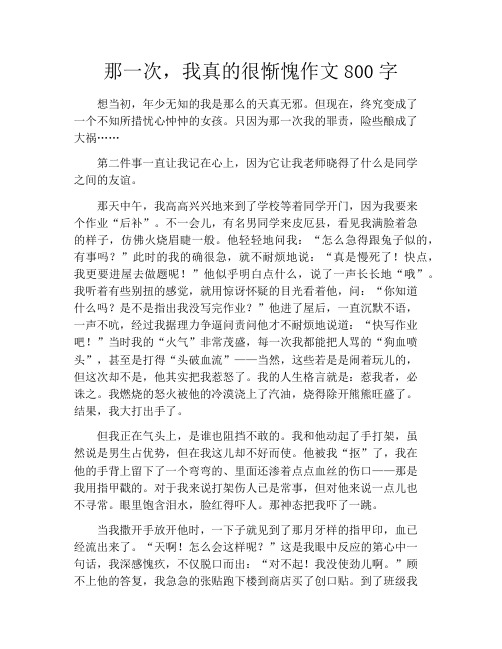 那一次,我真的很惭愧作文800字