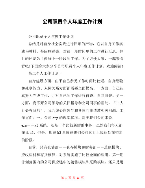 公司职员个人年度工作计划