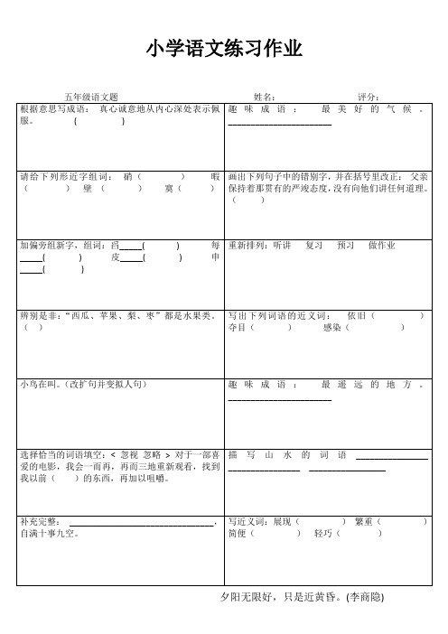 五年级语文课堂拓展精选练习III (51)