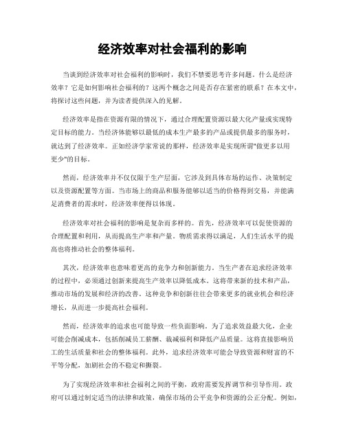 经济效率对社会福利的影响