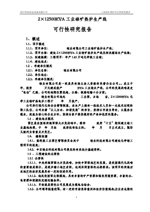 项目可行性研究报告参考 硅业 12500工业硅 项目可行性研报告