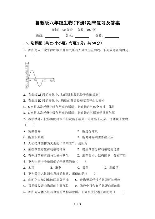 鲁教版八年级生物(下册)期末复习及答案