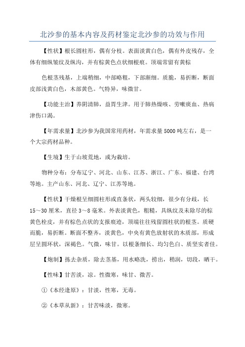 北沙参的基本内容及药材鉴定北沙参的功效与作用