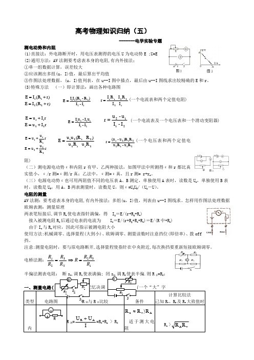 2012年高考物理知识归纳5.电学实验专题