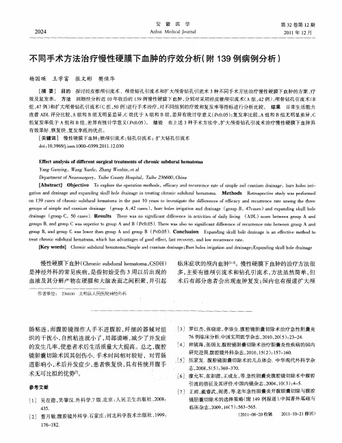 不同手术方法治疗慢性硬膜下血肿的疗效分析(附139例病例分析)