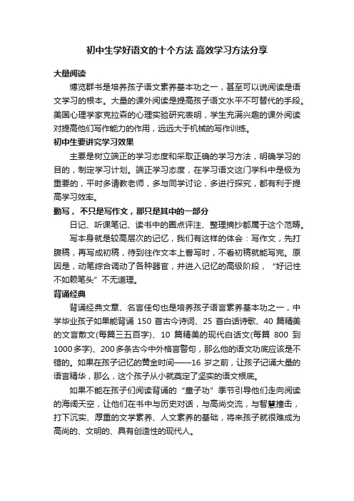 初中生学好语文的十个方法高效学习方法分享