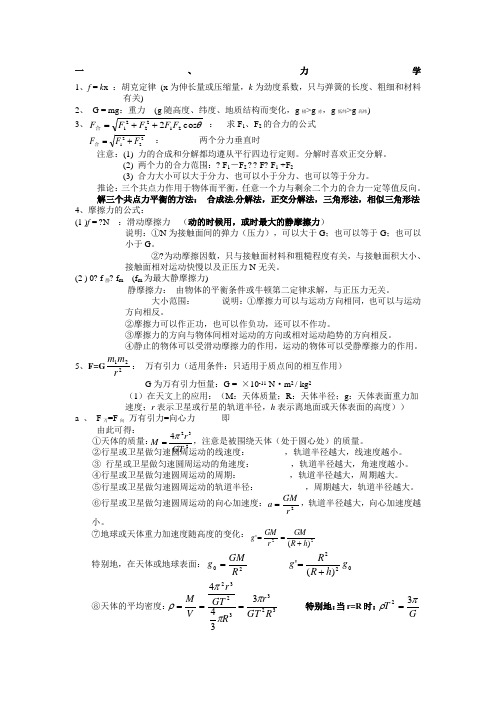 高中物理力学公式