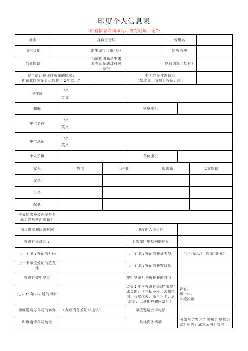 印度个人信息表