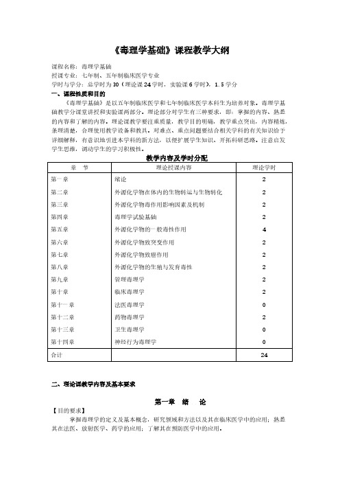 【VIP专享】《毒理学基础》课程教学大纲-临床