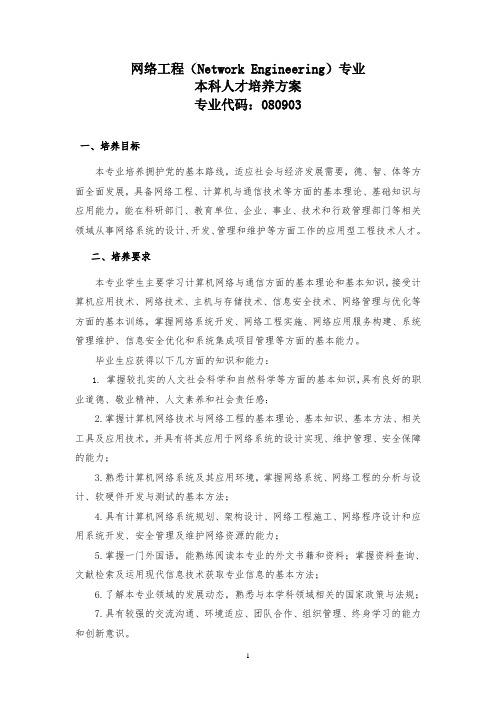 网络工程专业 人才培养方案2013.11.4