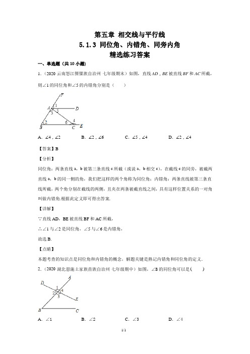 5.1.3 同位角、内错角、同旁内角(练习)(解析版)-2021学年七年级数学下册(人教版)