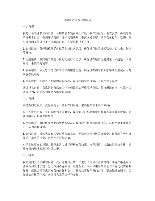 司机廉洁自查自纠报告