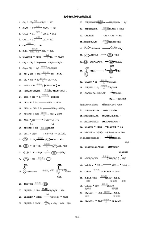 高中有机化学方程式汇总(大全)