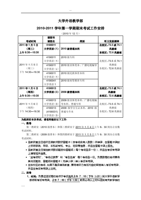 2010-2011 学年第一学期期末考试工作安排