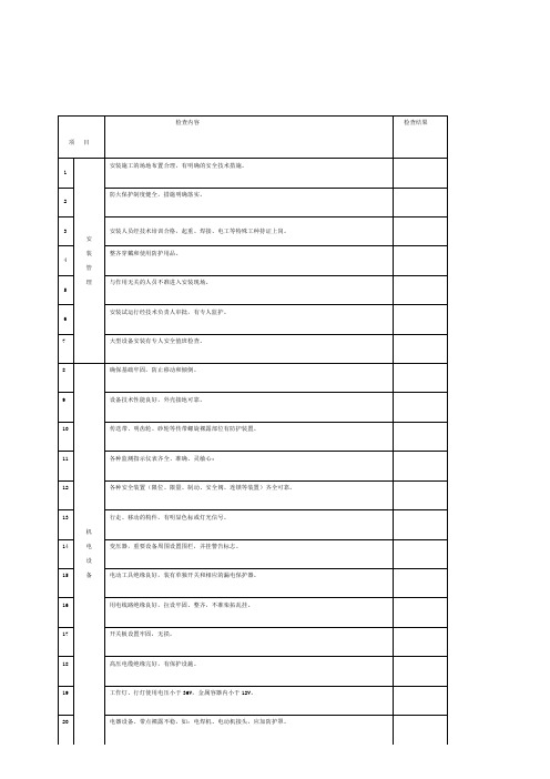 机电安装安全检查表