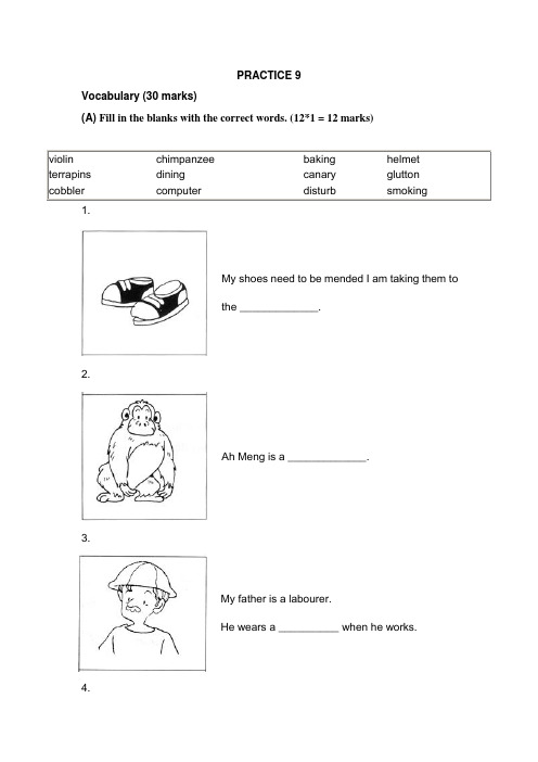 2021新新加坡小学一年级英语试PRACTICE 9