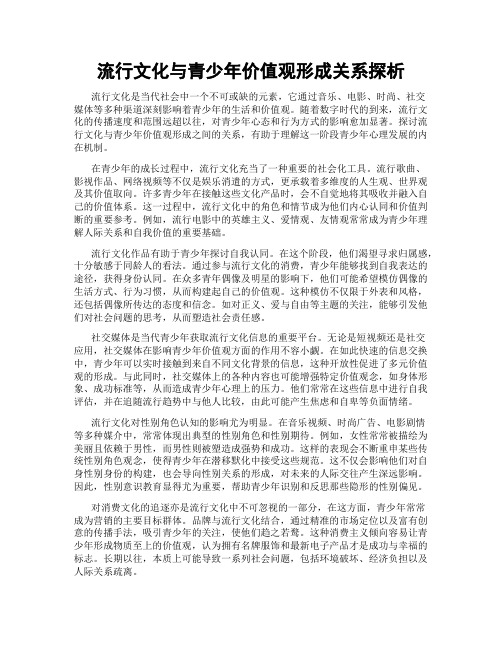 流行文化与青少年价值观形成关系探析