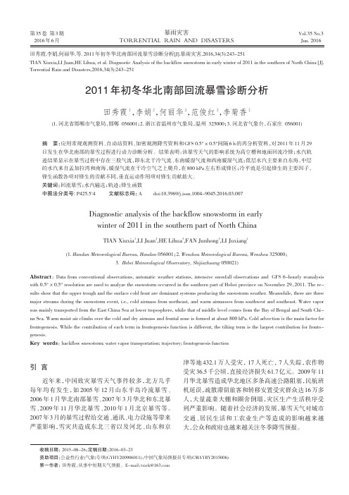 2011年初冬华北南部回流暴雪诊断分析