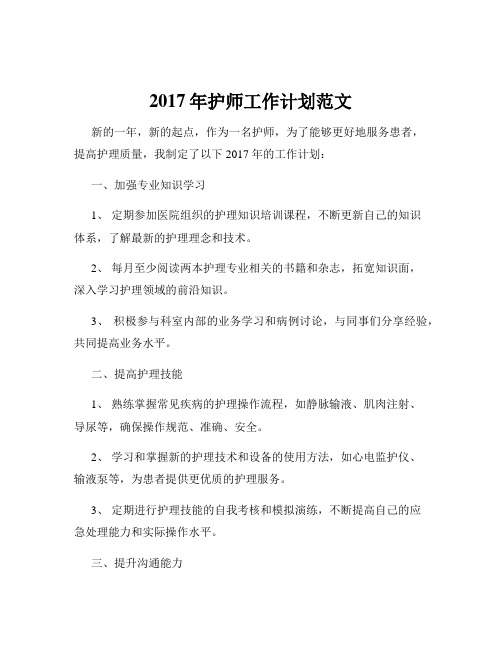 2017年护师工作计划范文