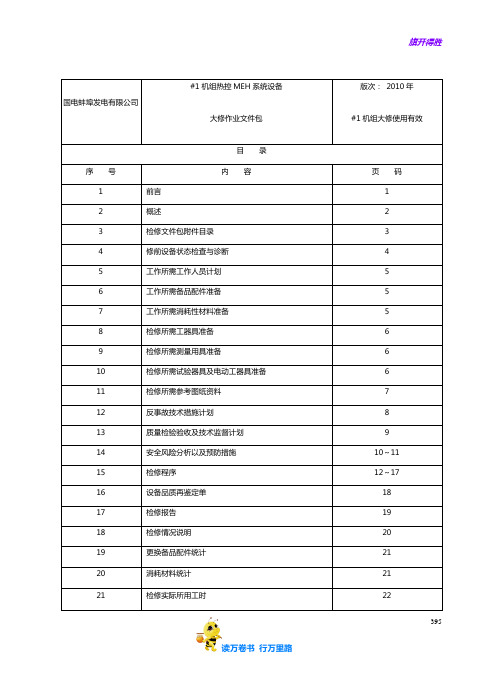 热控MEH设备检修作业文件包