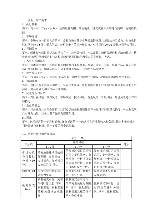 创业实训计划书要求和评分标准