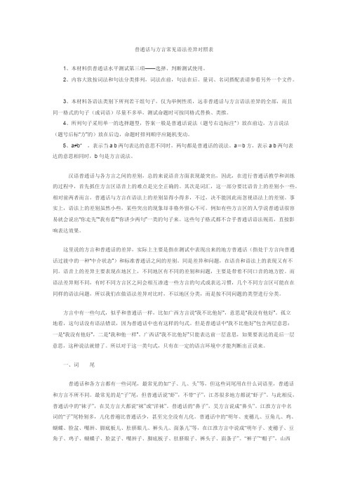 普通话测试用普通话与方言词语对照表（全）