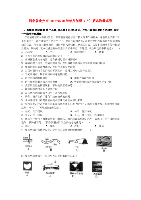 2018-2019学年八年级物理上学期期末考试试题 新人教版