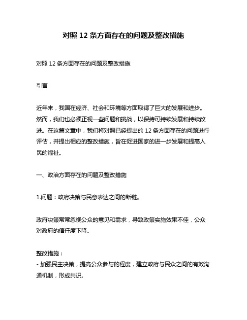 对照12条方面存在的问题及整改措施