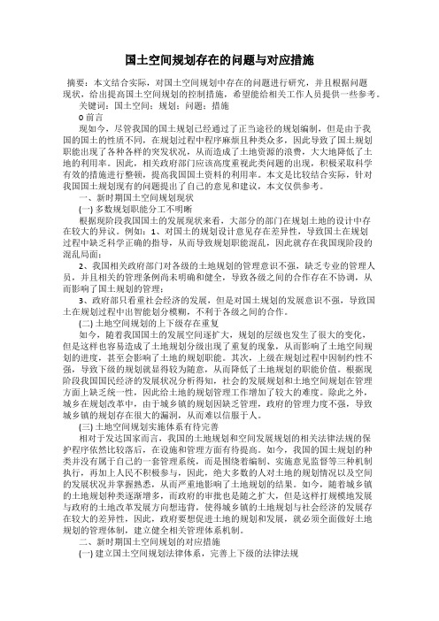 国土空间规划存在的问题与对应措施