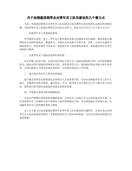 关于加强基层烟草企业青年员工队伍建设的几个着力点