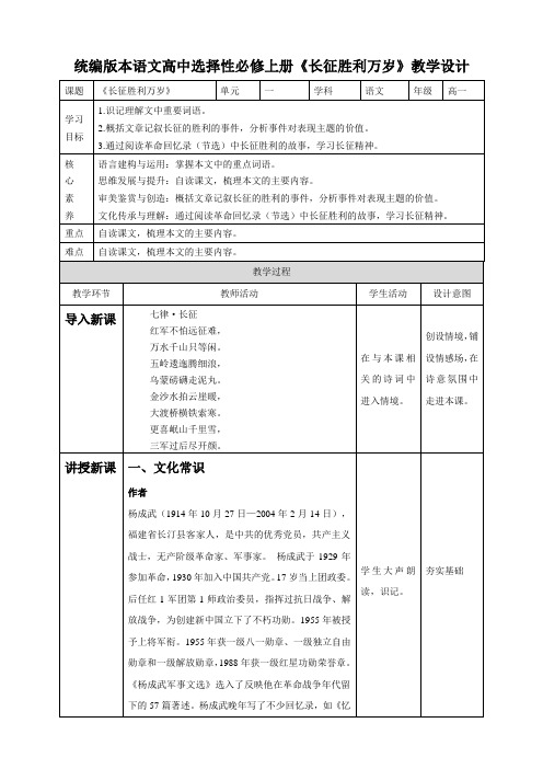 高中语文选择性必修上 《长征胜利万岁》第一课时