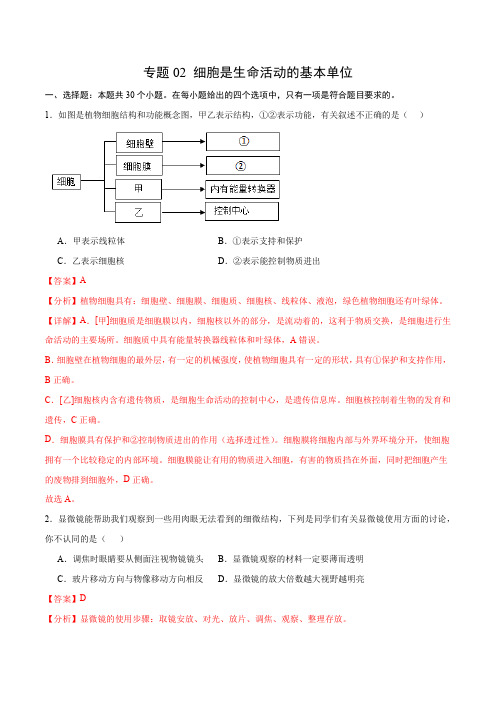 专题02 细胞是生命活动的基本单位(解析版)