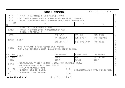 幼儿园大班周计划表超级详细