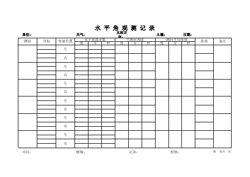 水平角观测记录表(测回法)