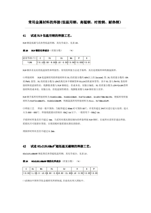 常用金属材料的焊接(低温用钢、高锰钢、时效钢、耐热钢)讲诉