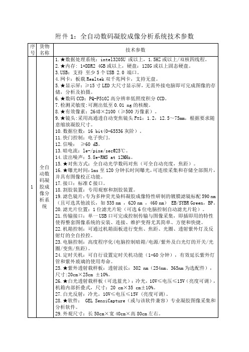 全自动数码凝胶成像分析系统技术参数