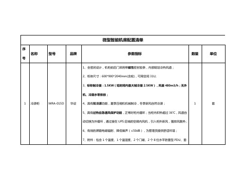 微型智能机房配置清单