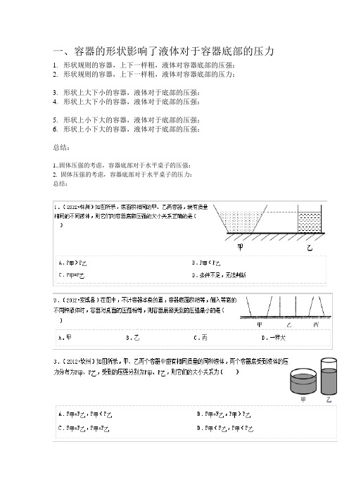 容器的形状影响了液体对于容器底部的压力