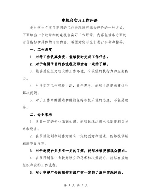 电视台实习工作评语