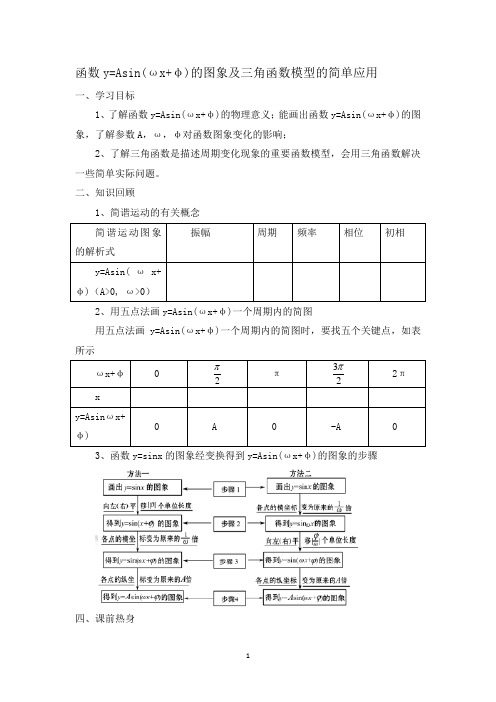 常州市西夏墅中学高三数学教学案函数y=Asin(ωx+φ)的图象及三角函数模型的简单应用