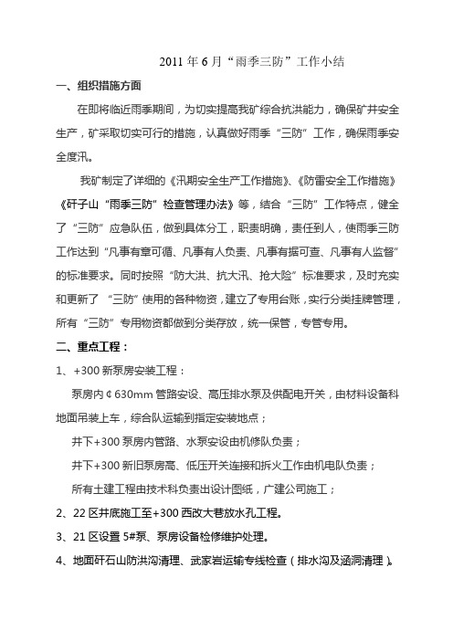 2011雨季三防工作小结