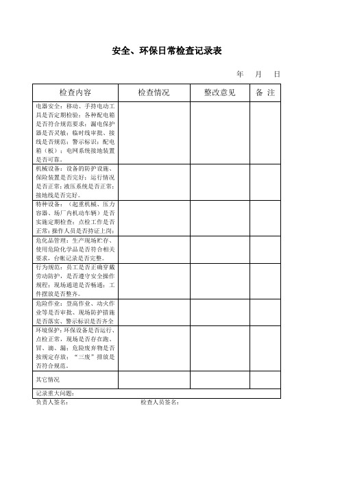 安全环保检查检查记录表